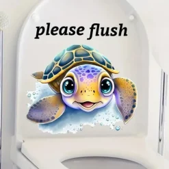 Toilet Sticker, Please Rinse, Funny Cartoon Turtle Pattern Self-Adhesive Wall Stickers, Bathroom Home Decoration Stickers, Removable Stickers