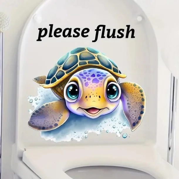 Toilet Sticker, Please Rinse, Funny Cartoon Turtle Pattern Self-Adhesive Wall Stickers, Bathroom Home Decoration Stickers, Removable Stickers