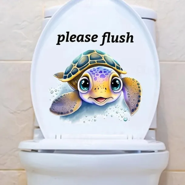 Toilet Sticker, Please Rinse, Funny Cartoon Turtle Pattern Self-Adhesive Wall Stickers, Bathroom Home Decoration Stickers, Removable Stickers