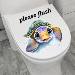 Toilet Sticker, Please Rinse, Funny Cartoon Turtle Pattern Self-Adhesive Wall Stickers, Bathroom Home Decoration Stickers, Removable Stickers