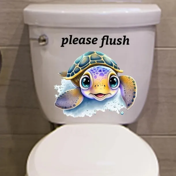 Toilet Sticker, Please Rinse, Funny Cartoon Turtle Pattern Self-Adhesive Wall Stickers, Bathroom Home Decoration Stickers, Removable Stickers