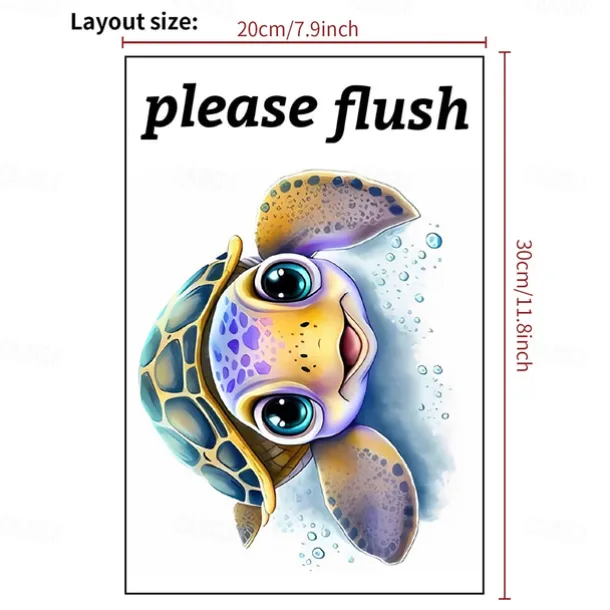 Toilet Sticker, Please Rinse, Funny Cartoon Turtle Pattern Self-Adhesive Wall Stickers, Bathroom Home Decoration Stickers, Removable Stickers