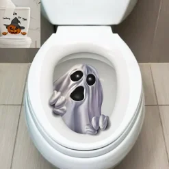 Toilet Stickers Funny Decorations Scary Toilet Cover Decoration 3D Horror Pattern DIY Bathroom Home Decor Skeleton Pumpkin Witch