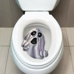 Toilet Stickers Funny Decorations Scary Toilet Cover Decoration 3D Horror Pattern DIY Bathroom Home Decor Skeleton Pumpkin Witch