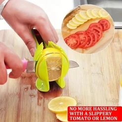 Tomato Slicer Holder, Lemon Cutter, Round Fruits Vegetable Cutting Tools, Handheld Multi Purpose Tongs, Kitchen Gadget (Green)