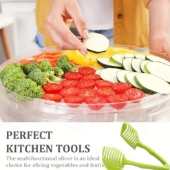Tomato Slicer Holder, Lemon Cutter, Round Fruits Vegetable Cutting Tools, Handheld Multi Purpose Tongs, Kitchen Gadget (Green)