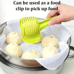 Tomato Slicer Holder, Lemon Cutter, Round Fruits Vegetable Cutting Tools, Handheld Multi Purpose Tongs, Kitchen Gadget (Green)