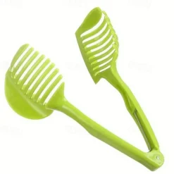 Tomato Slicer Holder, Lemon Cutter, Round Fruits Vegetable Cutting Tools, Handheld Multi Purpose Tongs, Kitchen Gadget (Green)