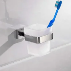 Toothbrush Holder & Tooth Glass Sets Wall Mounted Stainless Steel for Bathroom