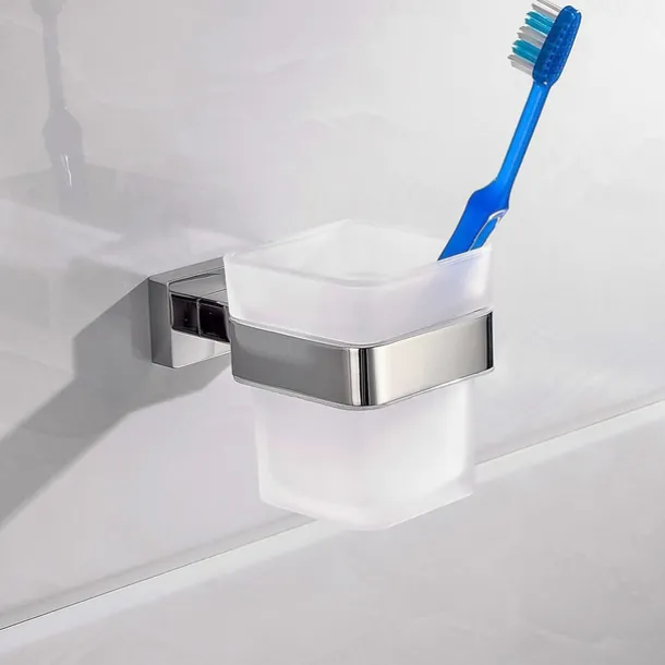 Toothbrush Holder & Tooth Glass Sets Wall Mounted Stainless Steel for Bathroom