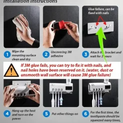 Toothbrush UV Sterilizer, Smart Toothbrush Sanitizer, Wall Mounted Toothbrush Holder, Bathroom Accessories