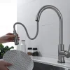 Touchless Sensor Kitchen Sink Faucet Stainless Steel with Pull Out Sprayer, Touch On Single Handle Kitchen Vessel Tap with Pull Down 2 Modes Spray Fingerprint Resistant Brushed Nickel Deck Mounted