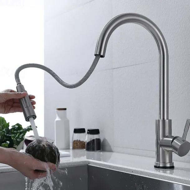 Touchless Sensor Kitchen Sink Faucet Stainless Steel with Pull Out Sprayer, Touch On Single Handle Kitchen Vessel Tap with Pull Down 2 Modes Spray Fingerprint Resistant Brushed Nickel Deck Mounted