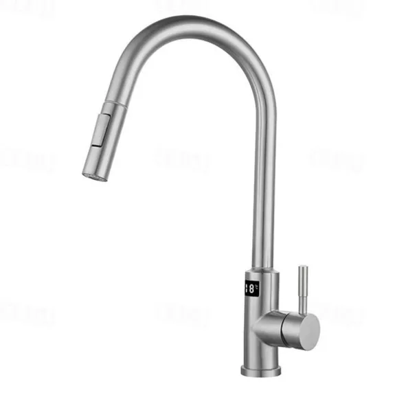 Touchless Sensor Kitchen Faucet Sink Mixer Tap Touch on with Pull Out 2 Mode Sprayer, Digital Display 360 Swivel Single Handle Taps Stainless Steel Deck Mounted, Water Vessel Taps