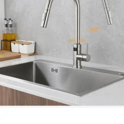 Touchless Sensor Kitchen Faucet Sink Mixer Tap Touch on with Pull Out 2 Mode Sprayer, Digital Display 360 Swivel Single Handle Taps Stainless Steel Deck Mounted, Water Vessel Taps