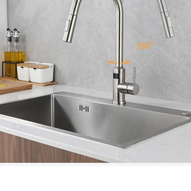 Touchless Sensor Kitchen Faucet Sink Mixer Tap Touch on with Pull Out 2 Mode Sprayer, Digital Display 360 Swivel Single Handle Taps Stainless Steel Deck Mounted, Water Vessel Taps