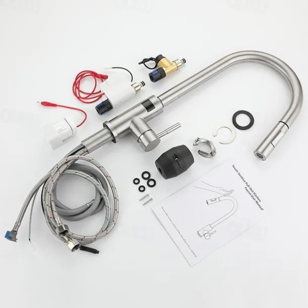 Touchless Sensor Kitchen Faucet Sink Mixer Tap Touch on with Pull Out 2 Mode Sprayer, Digital Display 360 Swivel Single Handle Taps Stainless Steel Deck Mounted, Water Vessel Taps