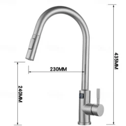 Touchless Sensor Kitchen Faucet Sink Mixer Tap Touch on with Pull Out 2 Mode Sprayer, Digital Display 360 Swivel Single Handle Taps Stainless Steel Deck Mounted, Water Vessel Taps