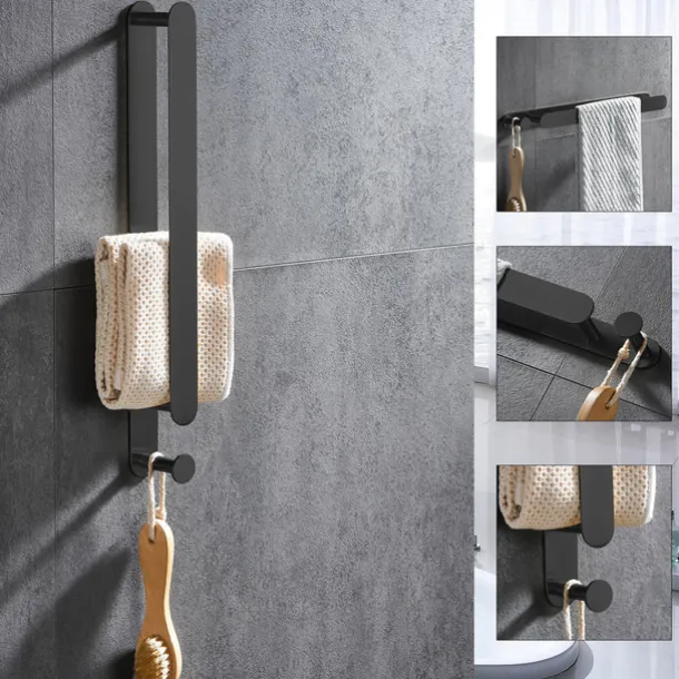 Towel Bar and Towel Rack with Hooks New Design Stainless Steel Bathroom Towel Rack Wall Mounted Painted Finishes 1pc