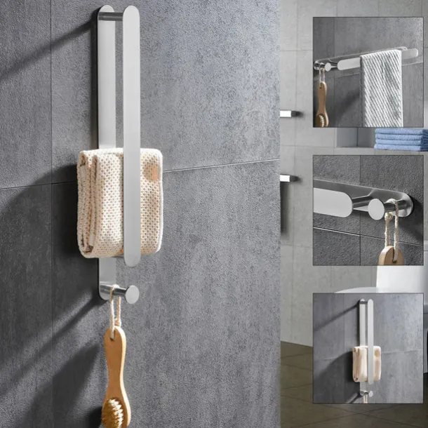Towel Bar and Towel Rack with Hooks New Design Stainless Steel Bathroom Towel Rack Wall Mounted Painted Finishes 1pc