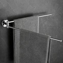 Towel Bar Foldable Bathroom Shelf Multilayer Contemporary Brass and Zinc Alloy Bathroom 2 Rods Wall Mounted