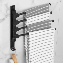 Towel Bar Robe Hook Bathroom Shelf Foldable Multilayer New Design Contemporary Modern Aluminum Metal 1PC - Bathroom 4-towel bar Wall Mounted