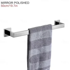 Towel Bar Stainless Steel Bathroom Shelf Electroplated Towel Rail Bathroom Single Rod Wall Mounted 1PC Chrome and Painted Finish