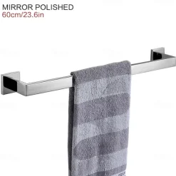 Towel Bar Stainless Steel Bathroom Shelf Electroplated Towel Rail Bathroom Single Rod Wall Mounted 1PC Chrome and Painted Finish
