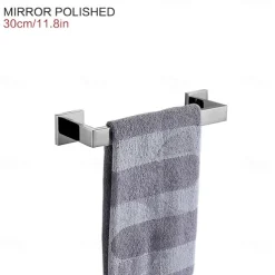 Towel Bar Stainless Steel Bathroom Shelf Electroplated Towel Rail Bathroom Single Rod Wall Mounted 1PC Chrome and Painted Finish