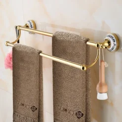 Towel Bar Ti-Golden Wall Mounted Ceramic Towel Rack for Bathroom 2-lier Tower Holder 1pc