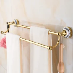 Towel Bar Ti-Golden Wall Mounted Ceramic Towel Rack for Bathroom 2-lier Tower Holder 1pc