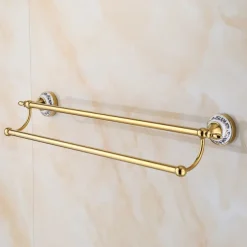 Towel Bar Ti-Golden Wall Mounted Ceramic Towel Rack for Bathroom 2-lier Tower Holder 1pc