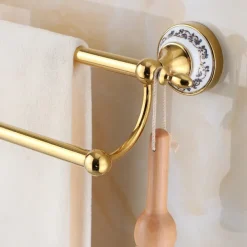 Towel Bar Ti-Golden Wall Mounted Ceramic Towel Rack for Bathroom 2-lier Tower Holder 1pc
