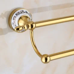 Towel Bar Ti-Golden Wall Mounted Ceramic Towel Rack for Bathroom 2-lier Tower Holder 1pc