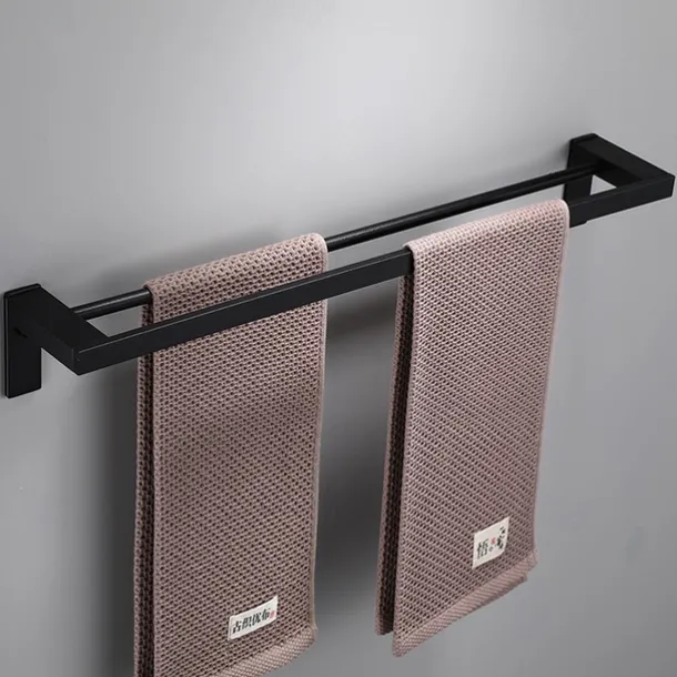 Towel Bar Wall Mounted 60cm Aluminum Towel Holder for Bathroom Aluminum Bathroom Hardware Single/Double Type Towel Rack(Silver/Black/Grey)