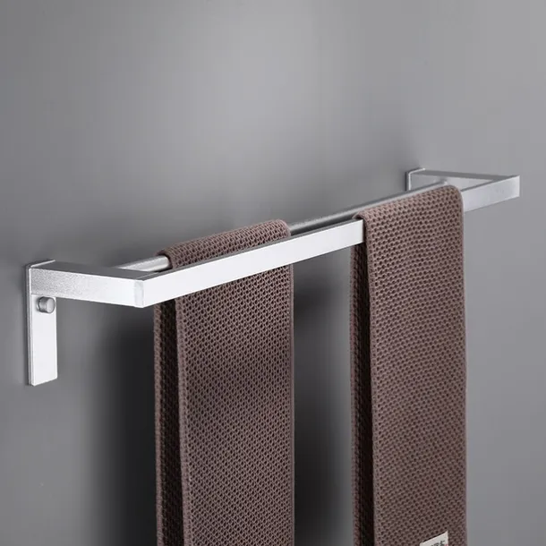 Towel Bar Wall Mounted 60cm Aluminum Towel Holder for Bathroom Aluminum Bathroom Hardware Single/Double Type Towel Rack(Silver/Black/Grey)