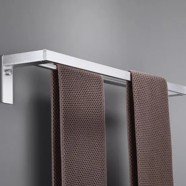 Towel Bar Wall Mounted 60cm Aluminum Towel Holder for Bathroom Aluminum Bathroom Hardware Single/Double Type Towel Rack(Silver/Black/Grey)