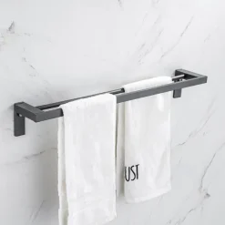 Towel Bar Wall Mounted 60cm Aluminum Towel Holder for Bathroom Aluminum Bathroom Hardware Single/Double Type Towel Rack(Silver/Black/Grey)