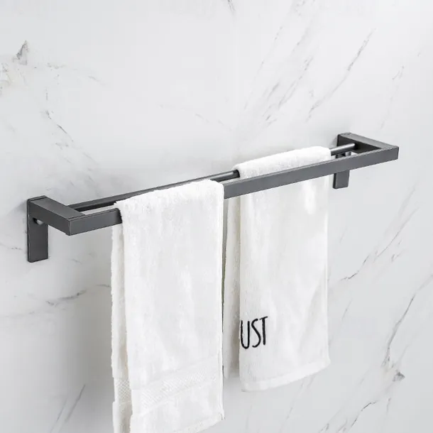 Towel Bar Wall Mounted 60cm Aluminum Towel Holder for Bathroom Aluminum Bathroom Hardware Single/Double Type Towel Rack(Silver/Black/Grey)
