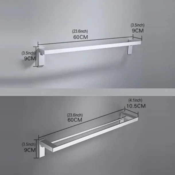Towel Bar Wall Mounted 60cm Aluminum Towel Holder for Bathroom Aluminum Bathroom Hardware Single/Double Type Towel Rack(Silver/Black/Grey)