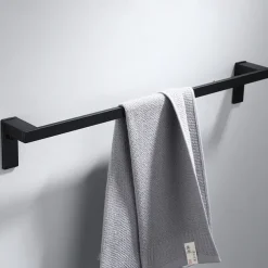 Towel Bar Wall Mounted 60cm Aluminum Towel Holder for Bathroom Aluminum Bathroom Hardware Single/Double Type Towel Rack(Silver/Black/Grey)