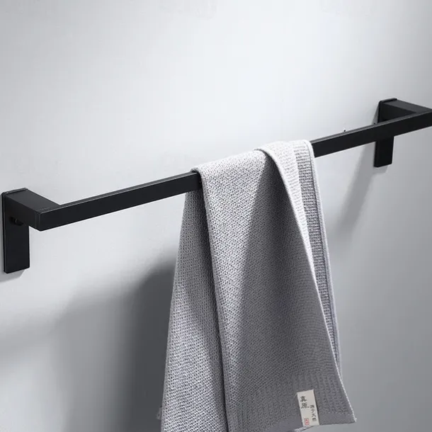 Towel Bar Wall Mounted 60cm Aluminum Towel Holder for Bathroom Aluminum Bathroom Hardware Single/Double Type Towel Rack(Silver/Black/Grey)