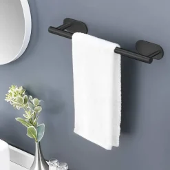 Towel Bar/Bathroom Shelf Self-adhesive Wall Mounted Stainless Steel Matte Black/Brushed Nickel,Adjustable Length Contemporary Modern Low-carbon Steel Metal Bathroom Decoration1pc