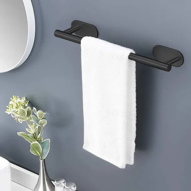 Towel Bar/Bathroom Shelf Self-adhesive Wall Mounted Stainless Steel Matte Black/Brushed Nickel,Adjustable Length Contemporary Modern Low-carbon Steel Metal Bathroom Decoration1pc