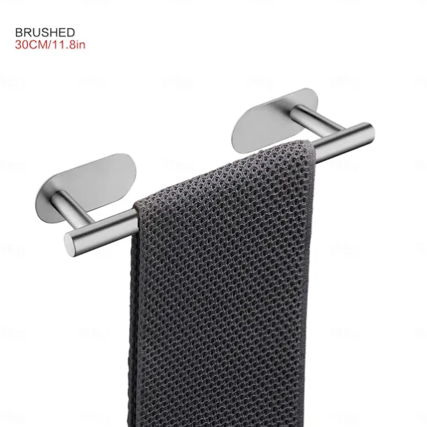 Towel Bar/Bathroom Shelf Self-adhesive Wall Mounted Stainless Steel Matte Black/Brushed Nickel,Adjustable Length Contemporary Modern Low-carbon Steel Metal Bathroom Decoration1pc