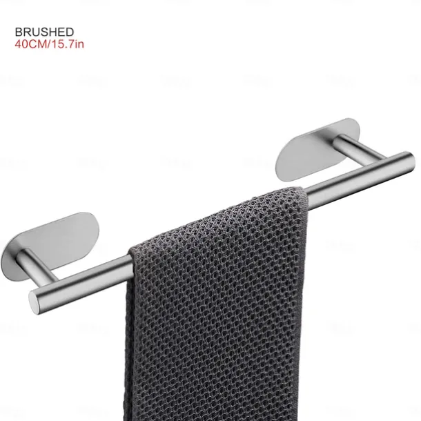 Towel Bar/Bathroom Shelf Self-adhesive Wall Mounted Stainless Steel Matte Black/Brushed Nickel,Adjustable Length Contemporary Modern Low-carbon Steel Metal Bathroom Decoration1pc