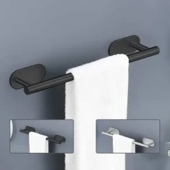 Towel Bar/Bathroom Shelf Self-adhesive Wall Mounted Stainless Steel Matte Black/Brushed Nickel,Adjustable Length Contemporary Modern Low-carbon Steel Metal Bathroom Decoration1pc