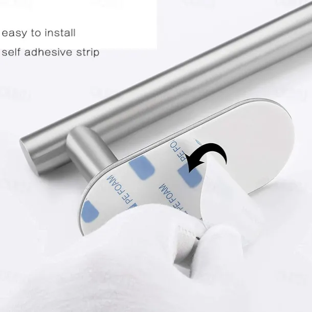 Towel Bar/Bathroom Shelf Self-adhesive Wall Mounted Stainless Steel Matte Black/Brushed Nickel,Adjustable Length Contemporary Modern Low-carbon Steel Metal Bathroom Decoration1pc