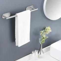 Towel Bar/Bathroom Shelf Self-adhesive Wall Mounted Stainless Steel Matte Black/Brushed Nickel,Adjustable Length Contemporary Modern Low-carbon Steel Metal Bathroom Decoration1pc