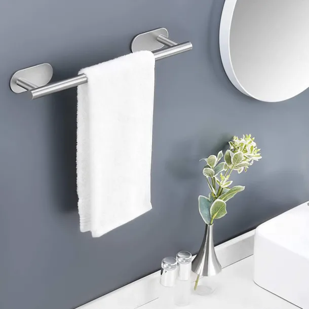 Towel Bar/Bathroom Shelf Self-adhesive Wall Mounted Stainless Steel Matte Black/Brushed Nickel,Adjustable Length Contemporary Modern Low-carbon Steel Metal Bathroom Decoration1pc
